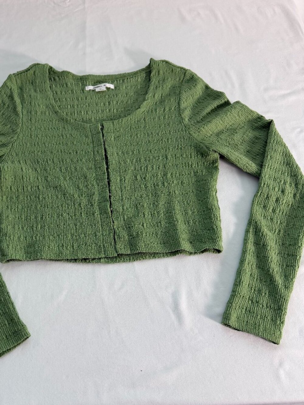 O’Neill Green Textured Crop Top Women’s Medium Long Sleeve Stretch Boho Y2K